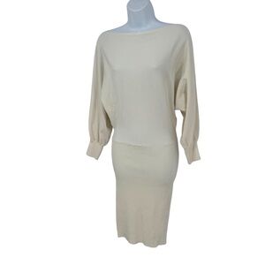 Petal & Pup Ivory Cream Fitted Midi Soft Minimalist Long Sleeve Dress Size 8